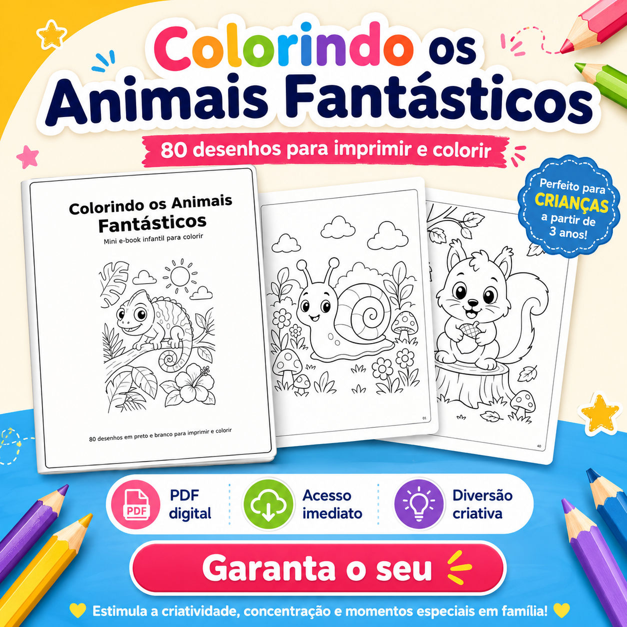 E-book Colorindo os Animais Fantásticos - 80 desenhos para colorir